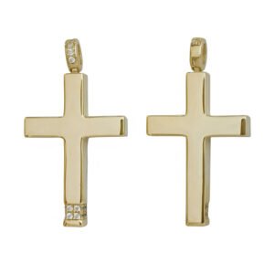 Σταυρός σε κίτρινο χρυσό διπλής όψεως με λευκά ζιργκόν Κ14