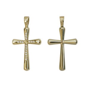Σταυρός σε κίτρινο χρυσό διπλής όψεως με λευκά ζιργκόν Κ14