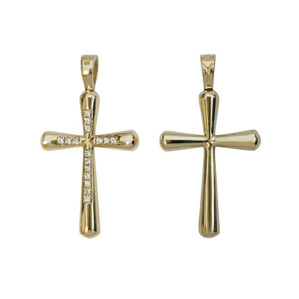 Σταυρός σε κίτρινο χρυσό διπλής όψεως με λευκά ζιργκόν Κ14