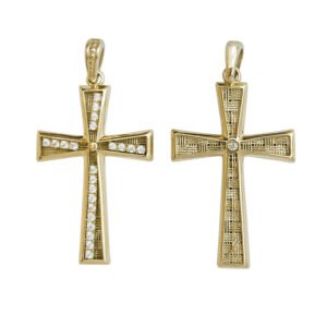 Σταυρός σε κίτρινο χρυσό διπλής όψεως με λευκά ζιργκόν Κ14