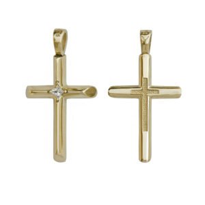 Σταυρός σε κίτρινο χρυσό  με λευκά ζιργκόν Κ14
