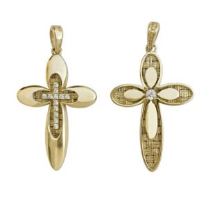 Σταυρός σε κίτρινο χρυσό  με λευκά ζιργκόν Κ14