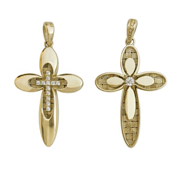 Σταυρός σε κίτρινο χρυσό  με λευκά ζιργκόν Κ14