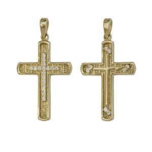 Σταυρός σε κίτρινο χρυσό  με λευκά ζιργκόν Κ14