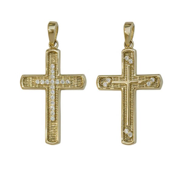 Σταυρός σε κίτρινο χρυσό  με λευκά ζιργκόν Κ14