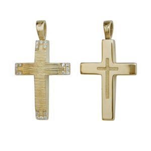 Σταυρός σε κίτρινο χρυσό  με λευκά ζιργκόν Κ14