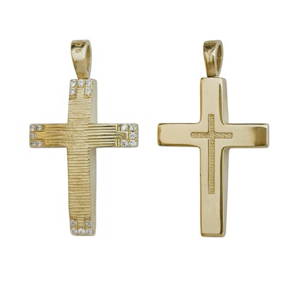 Σταυρός σε κίτρινο χρυσό  με λευκά ζιργκόν Κ9