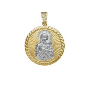 Χρυσό μενταγιόν Παναγία με κωνσταντινάτο στρόγγυλο μεγάλο Κ14