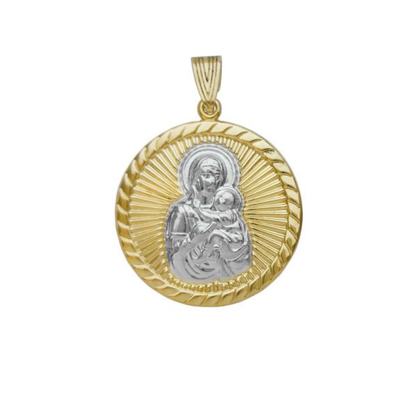 Χρυσό μενταγιόν Παναγία με κωνσταντινάτο στρόγγυλο μεγάλο Κ14
