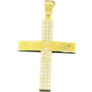 Σταυρός σε κίτρινο χρυσό με λευκά ζιργκόν Κ14