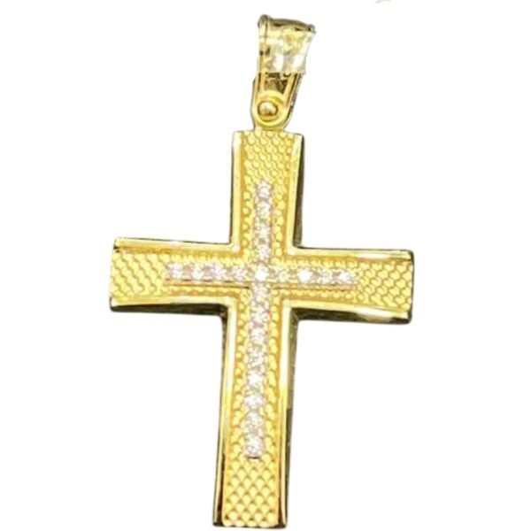 Σταυρός σε κίτρινο χρυσό με λευκά ζιργκόν Κ14