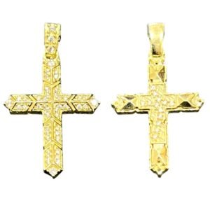Σταυρός σε κίτρινο χρυσό διπλής όψεως με λευκά ζιργκόν Κ14