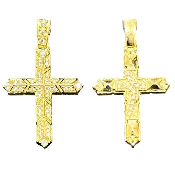 Σταυρός σε κίτρινο χρυσό διπλής όψεως με λευκά ζιργκόν Κ14