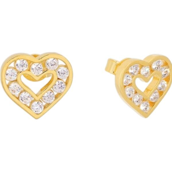Σκουλαρίκια ασημένια καρφωτά επίχρυσα καρδιά με ζιργκόν 925