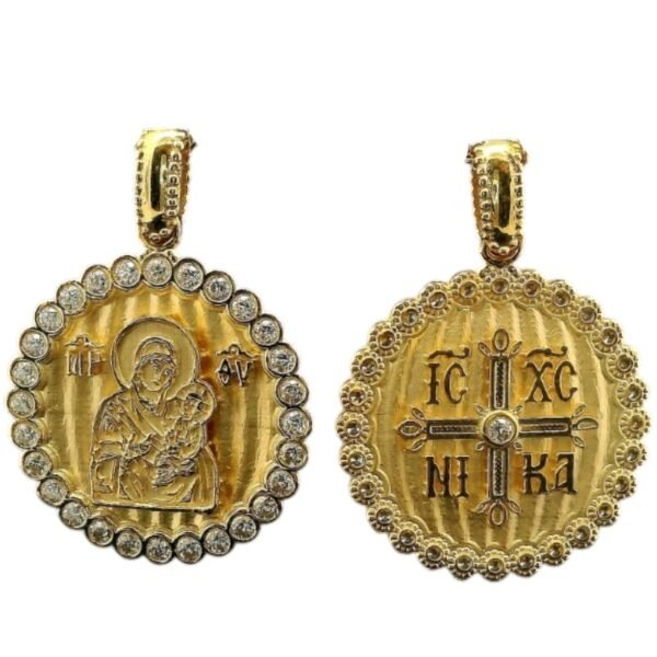 Μενταγιόν χρυσό κωνσταντινάτο με ζιργκόν Κ9