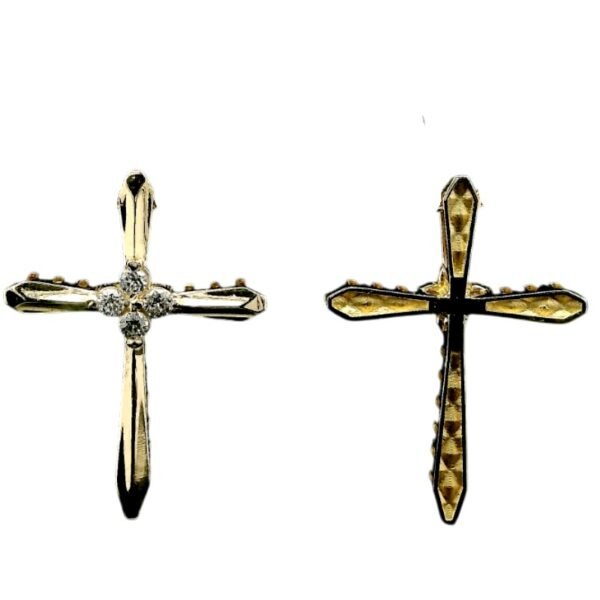 Σταυρός σε κίτρινο χρυσό διπλής όψεως με λευκά ζιργκόν Κ14