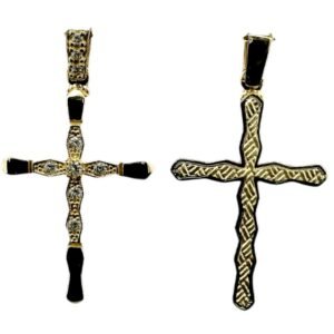 Σταυρός σε κίτρινο χρυσό διπλής όψεως με λευκά ζιργκόν Κ14