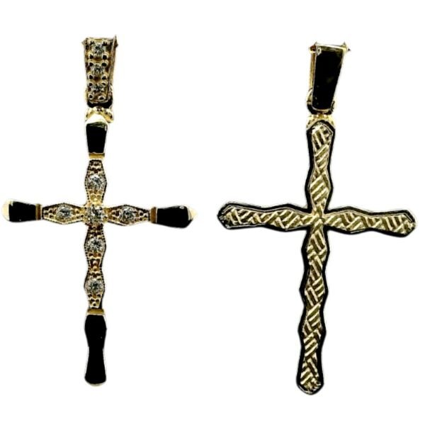 Σταυρός σε κίτρινο χρυσό διπλής όψεως με λευκά ζιργκόν Κ14