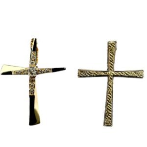 Σταυρός σε κίτρινο χρυσό διπλής όψεως με λευκά ζιργκόν Κ14