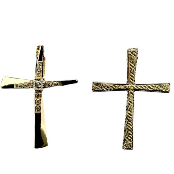 Σταυρός σε κίτρινο χρυσό διπλής όψεως με λευκά ζιργκόν Κ14