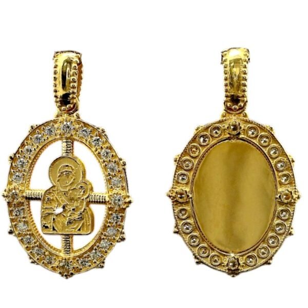 Φυλαχτό Παναγία κίτρινο χρυσό με ζιργκόν Κ14