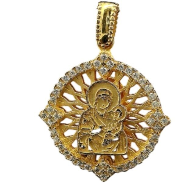 Φυλαχτό Παναγία κίτρινο χρυσό με ζιργκόν Κ14