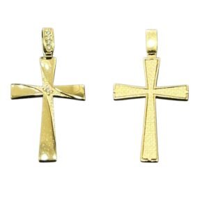 Σταυρός σε κίτρινο χρυσό διπλής όψεως με λευκά ζιργκόν Κ14