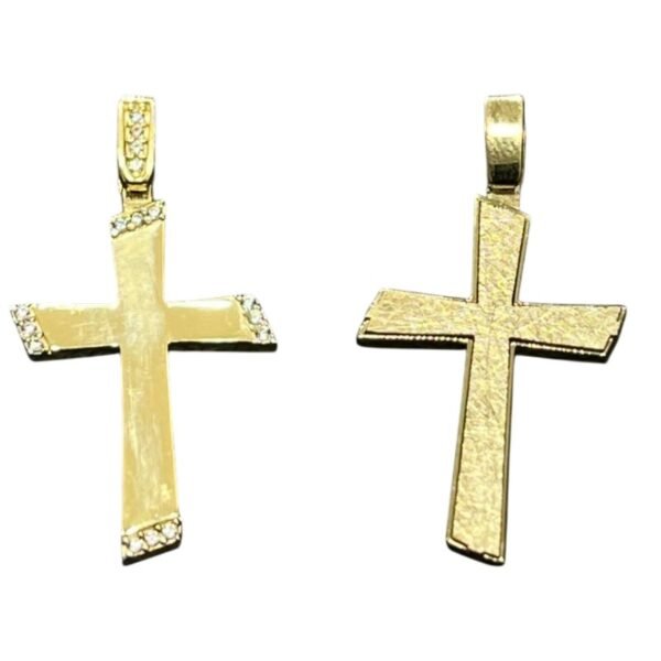 Σταυρός σε κίτρινο χρυσό διπλής όψεως με λευκά ζιργκόν Κ14