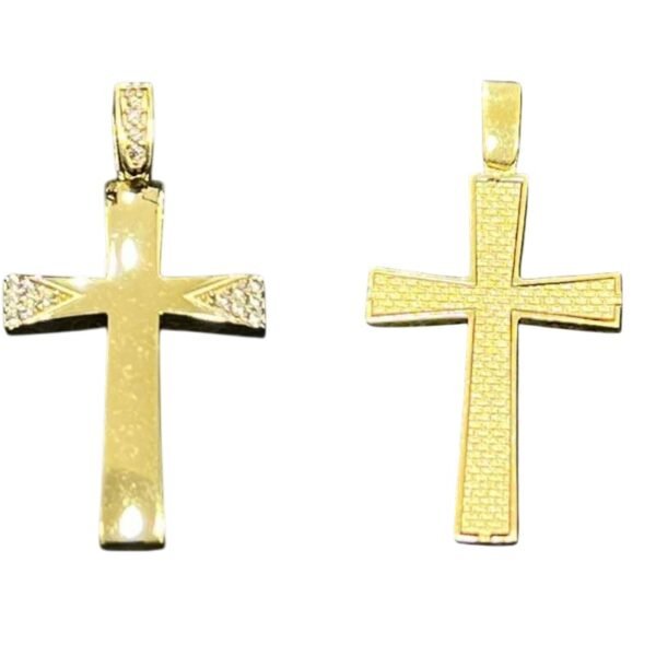 Σταυρός σε κίτρινο χρυσό διπλής όψεως με λευκά ζιργκόν Κ14