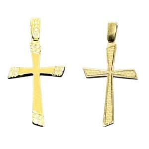 Σταυρός σε κίτρινο χρυσό διπλής όψεως με λευκά ζιργκόν Κ14