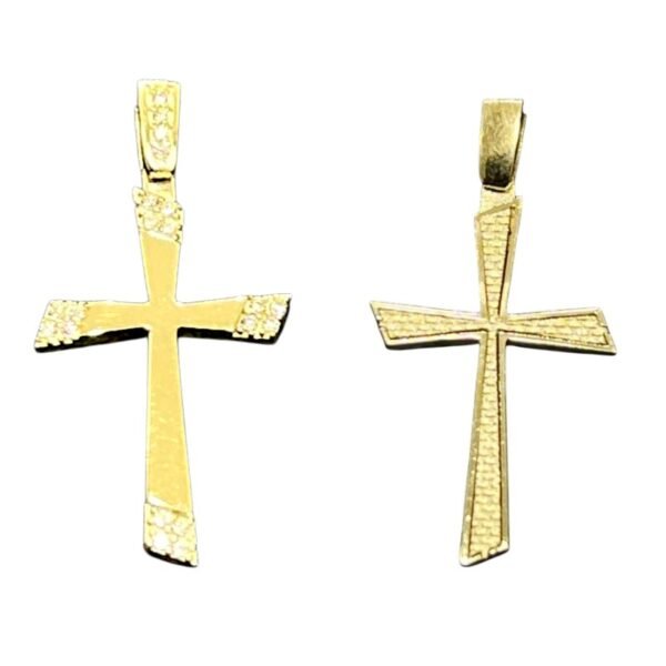 Σταυρός σε κίτρινο χρυσό διπλής όψεως με λευκά ζιργκόν Κ14