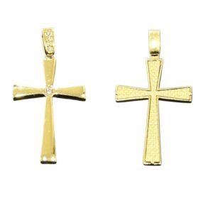 Σταυρός σε κίτρινο χρυσό διπλής όψεως με λευκά ζιργκόν Κ14