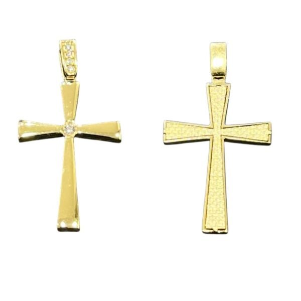 Σταυρός σε κίτρινο χρυσό διπλής όψεως με λευκά ζιργκόν Κ14