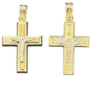 Σταυρός δίχρωμος ανδρικός σε χρυσό με εσταυρωμένο και την αναπαράσταση της βάπτισης Κ14
