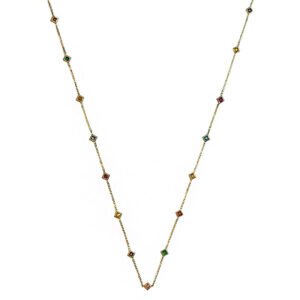 Χρυσό κολιέ με τετράγωνες χρωματιστές πέτρες Κ14