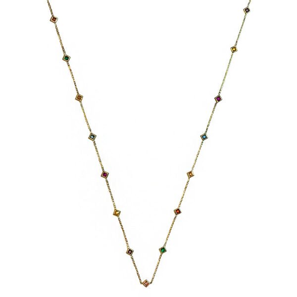 Χρυσό κολιέ με τετράγωνες χρωματιστές πέτρες Κ14
