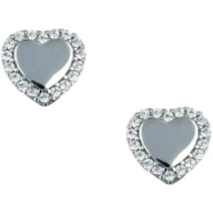 Σκουλαρίκια ασημένια καρφωτά ροζέτα καρδιά με ζιργκόν 925