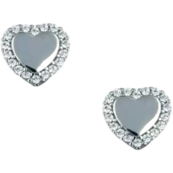 Σκουλαρίκια ασημένια καρφωτά ροζέτα καρδιά με ζιργκόν 925