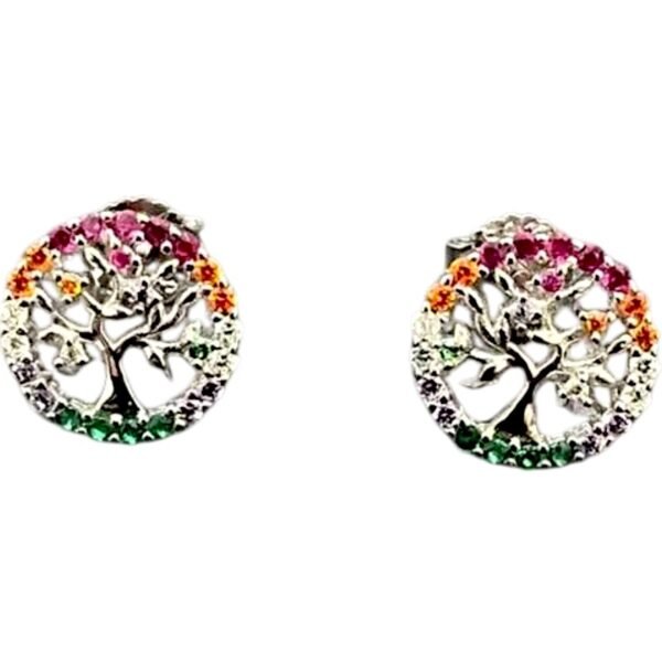 Σκουλαρίκια ασημένια καρφωτά δέντρο ζωής με ζιργκόν 925