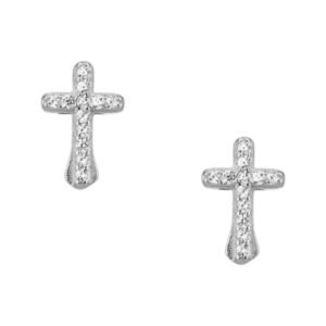 Σκουλαρίκια ασημένια καρφωτά σταυρός με ζιργκόν 925